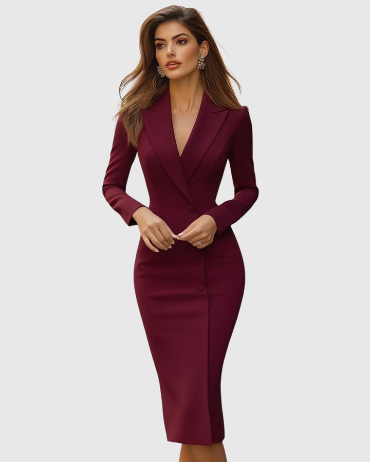 Penelope | Women's Blazer Style Midi Dress - White - Image 10