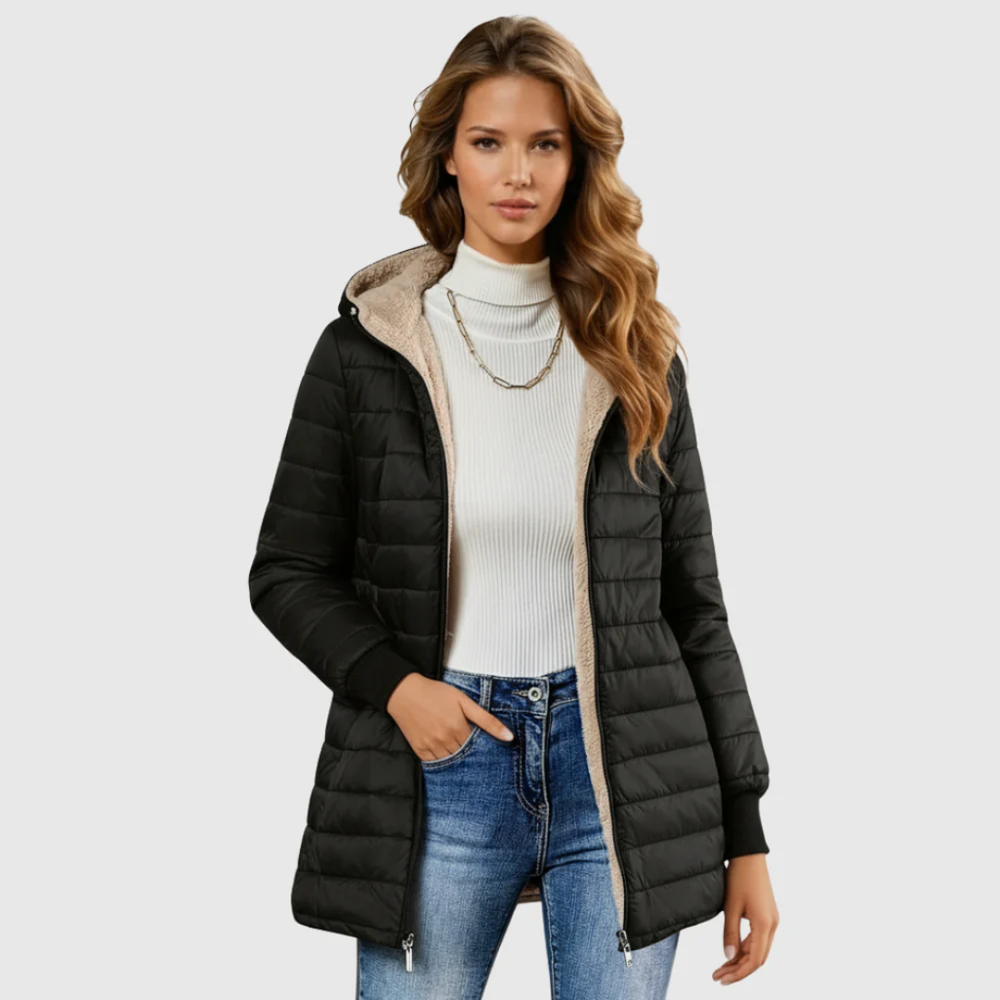 Penelope | Women's Hooded Quilted Puffer Jacket - Grey - Image 2