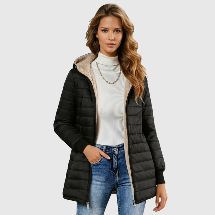 Penelope | Women's Hooded Quilted Puffer Jacket - Grey - Image 2