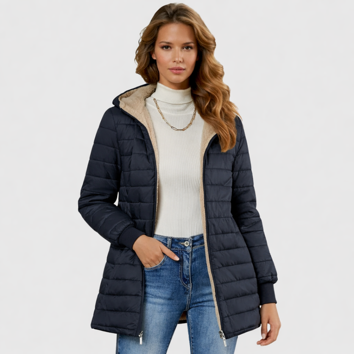 Penelope | Women's Hooded Quilted Puffer Jacket - Grey - Image 3