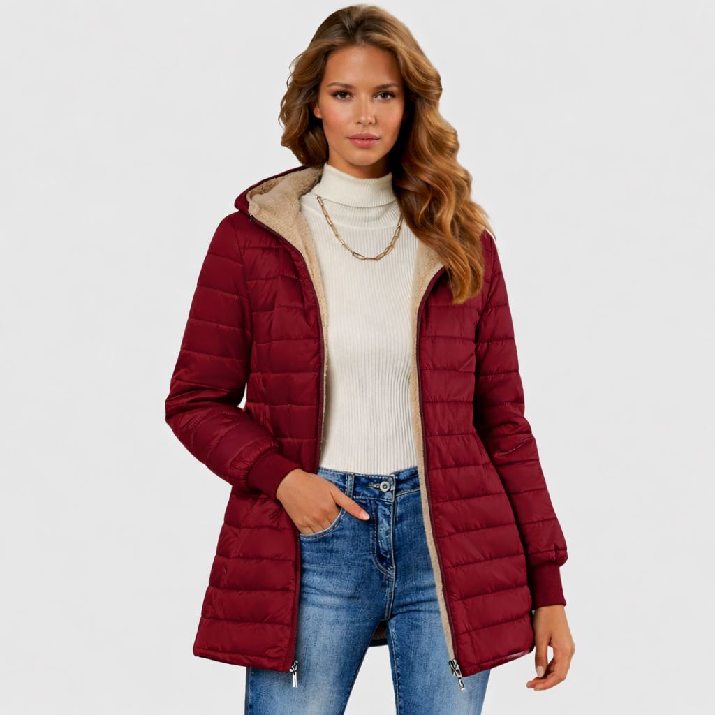 Penelope | Women's Hooded Quilted Puffer Jacket - Grey - Image 4