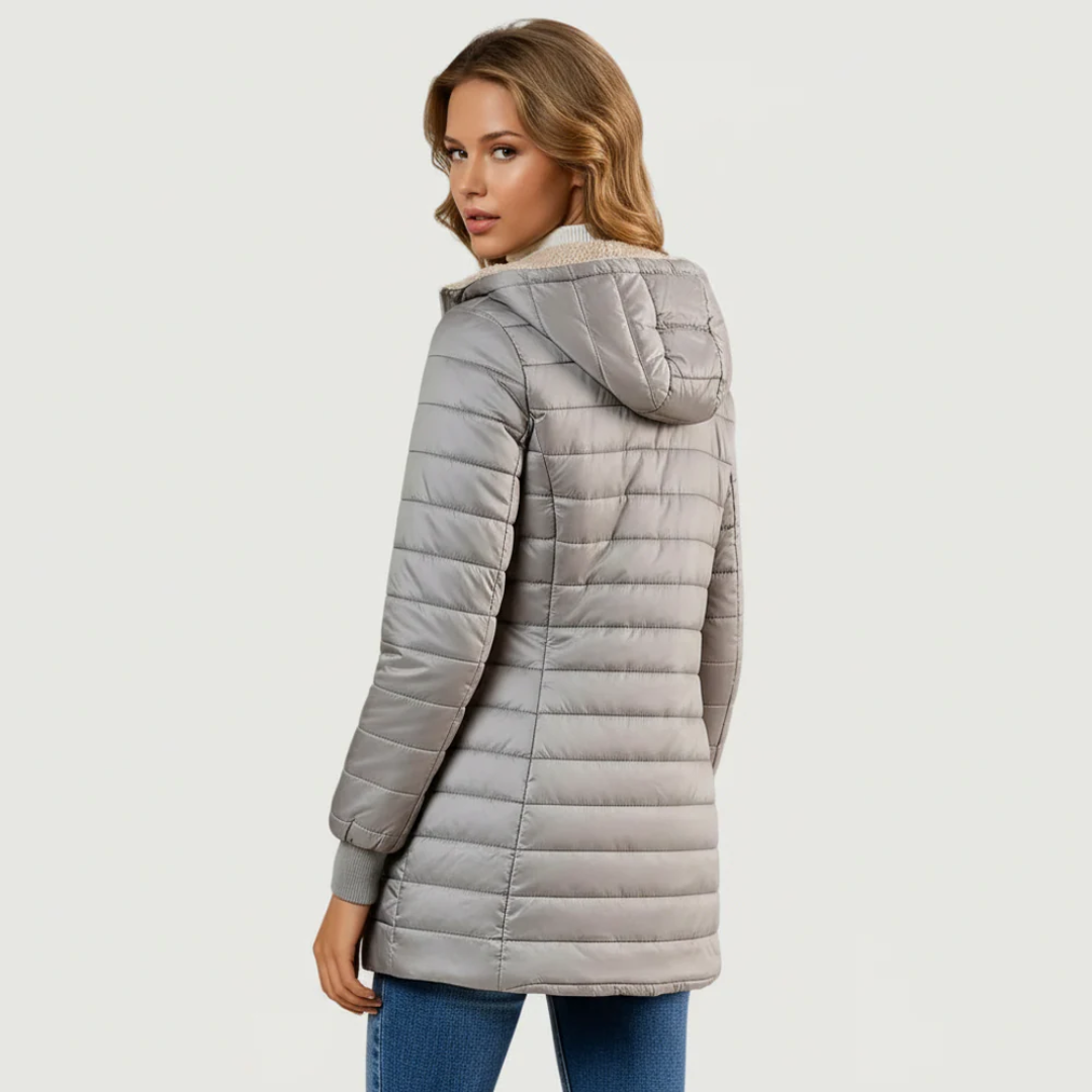 Penelope | Women's Hooded Quilted Puffer Jacket - Grey - Image 5
