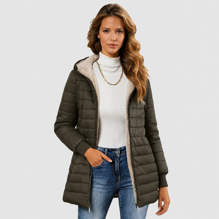 Penelope | Women's Hooded Quilted Puffer Jacket - Grey - Image 6