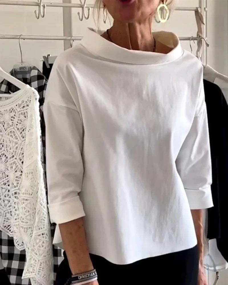Persephone | Women's Cowl Neck 3/4 Sleeve Top - White - Image 1
