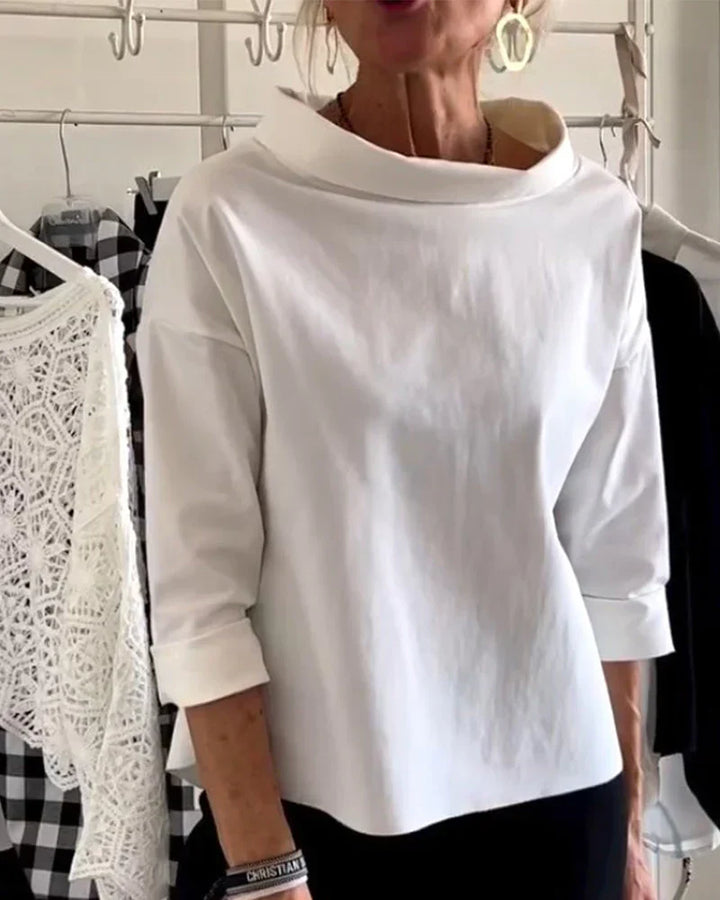 Persephone | Women's Cowl Neck 3/4 Sleeve Top - White - Image 1