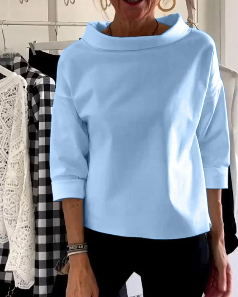 Persephone | Women's Cowl Neck 3/4 Sleeve Top - White - Image 2