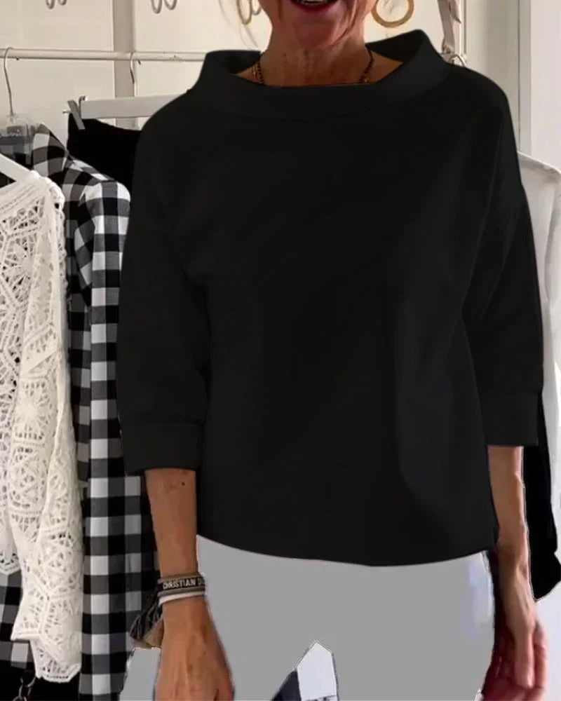 Persephone | Women's Cowl Neck 3/4 Sleeve Top - White - Image 3