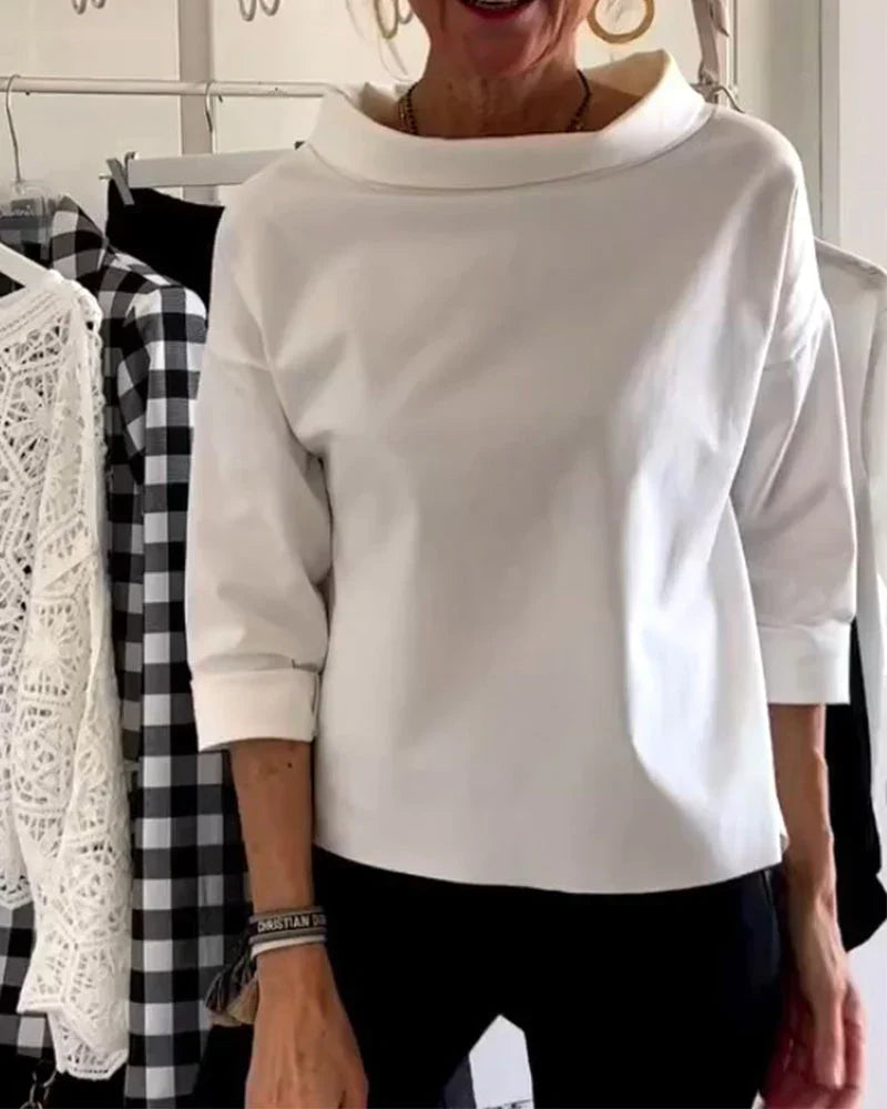 Persephone | Women's Cowl Neck 3/4 Sleeve Top - White - Image 4