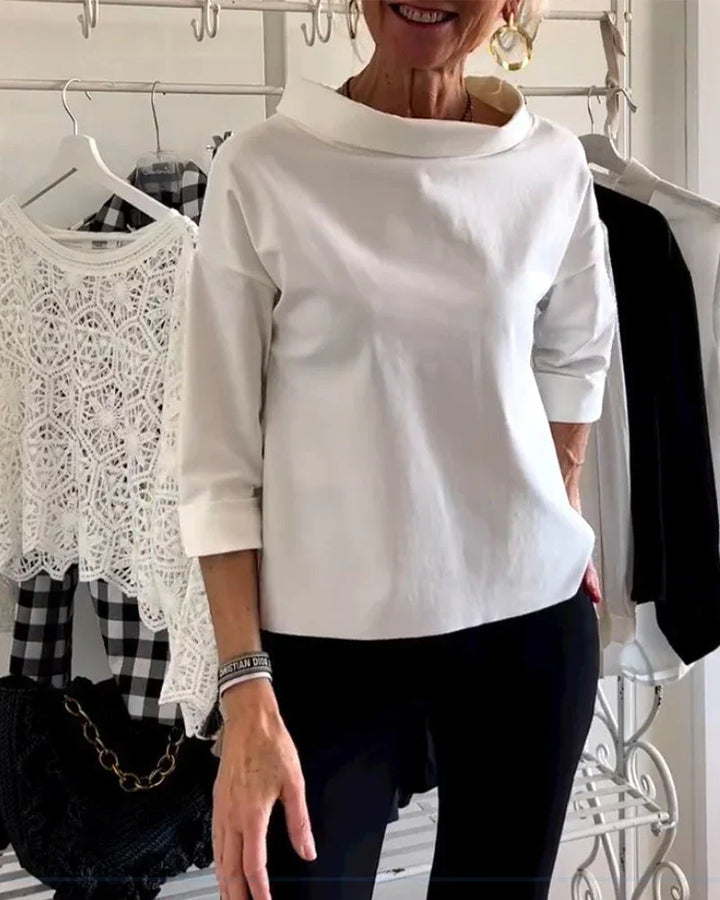 Persephone | Women's Cowl Neck 3/4 Sleeve Top - White - Image 5
