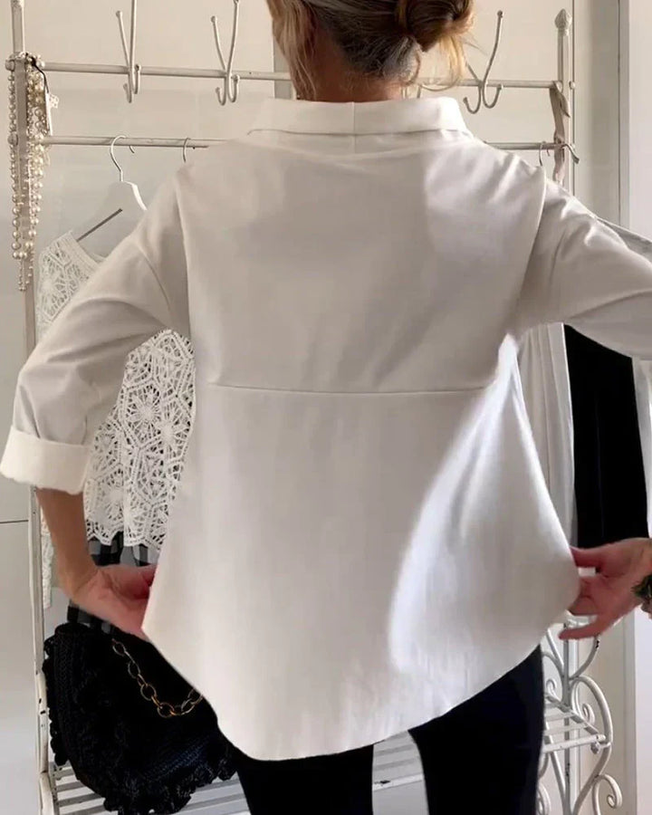 Persephone | Women's Cowl Neck 3/4 Sleeve Top - White - Image 6