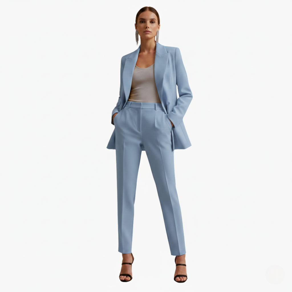 Persephone | Women's Double Breasted Light Blue Blazer Set - Light Blue - Image 2
