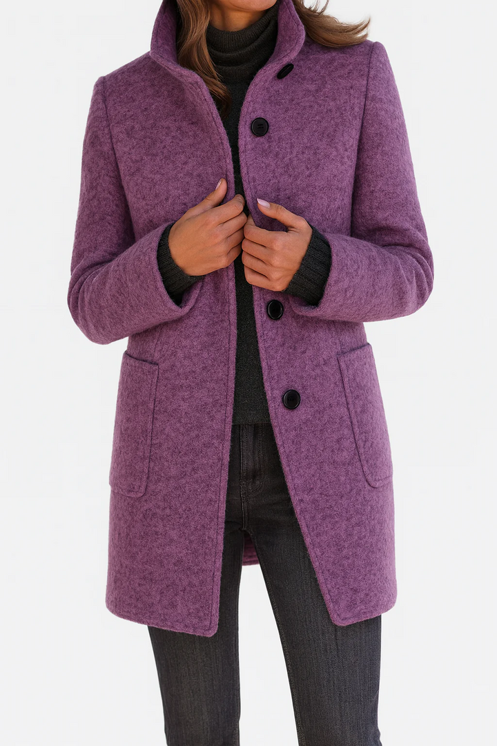 Persephone | Women's High Collar Button Front Coat - Grey - Image 10