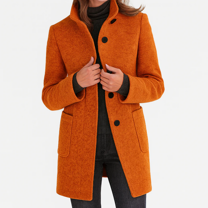 Persephone | Women's High Collar Button Front Coat - Grey - Image 11