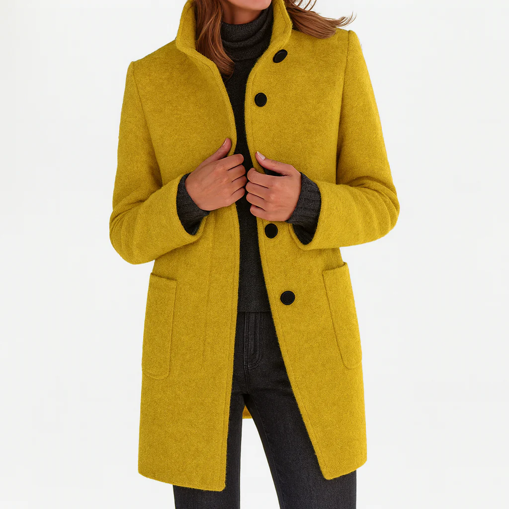 Persephone | Women's High Collar Button Front Coat - Grey - Image 12