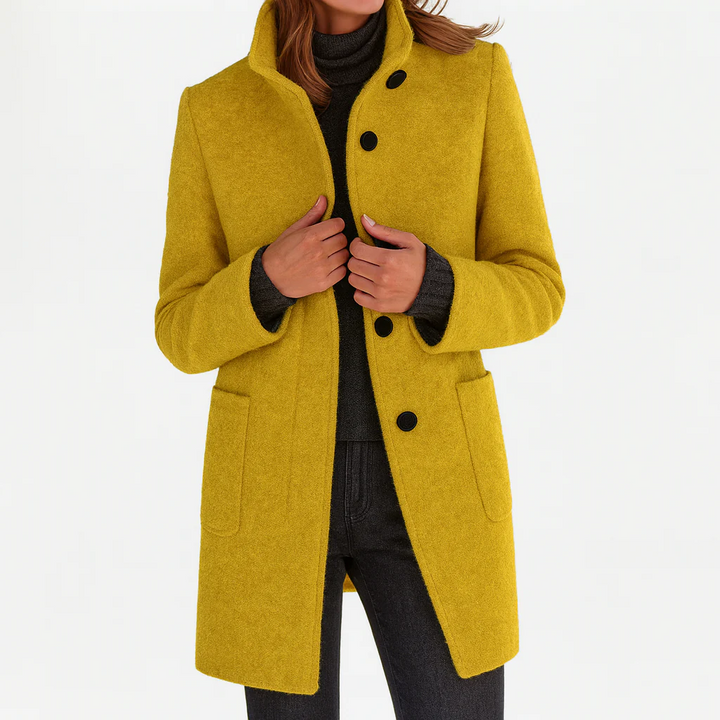 Persephone | Women's High Collar Button Front Coat - Grey - Image 12
