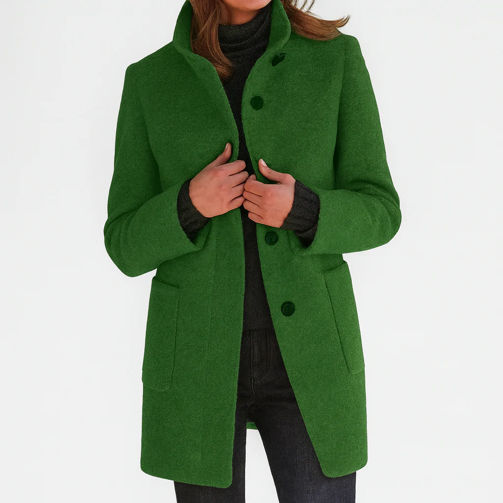 Persephone | Women's High Collar Button Front Coat - Grey - Image 3
