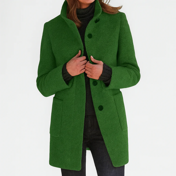 Persephone | Women's High Collar Button Front Coat - Grey - Image 3