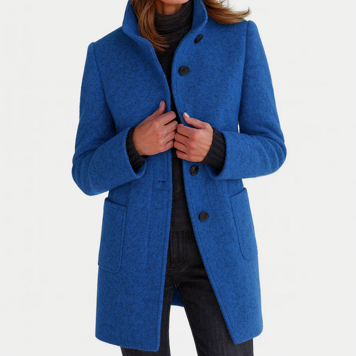 Persephone | Women's High Collar Button Front Coat - Grey - Image 4