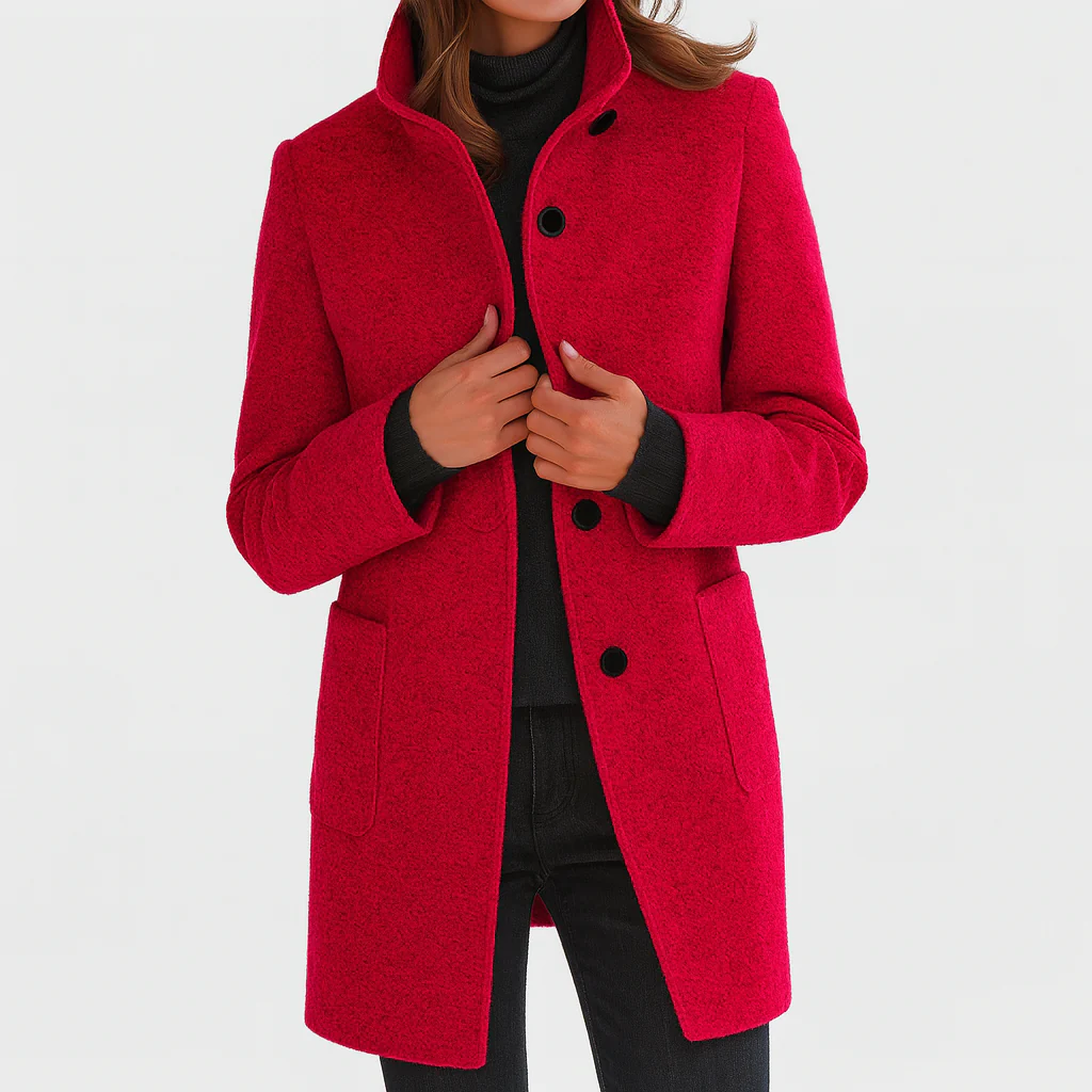 Persephone | Women's High Collar Button Front Coat - Grey - Image 6