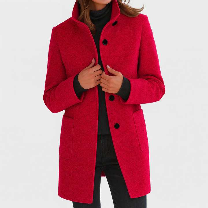 Persephone | Women's High Collar Button Front Coat - Grey - Image 6