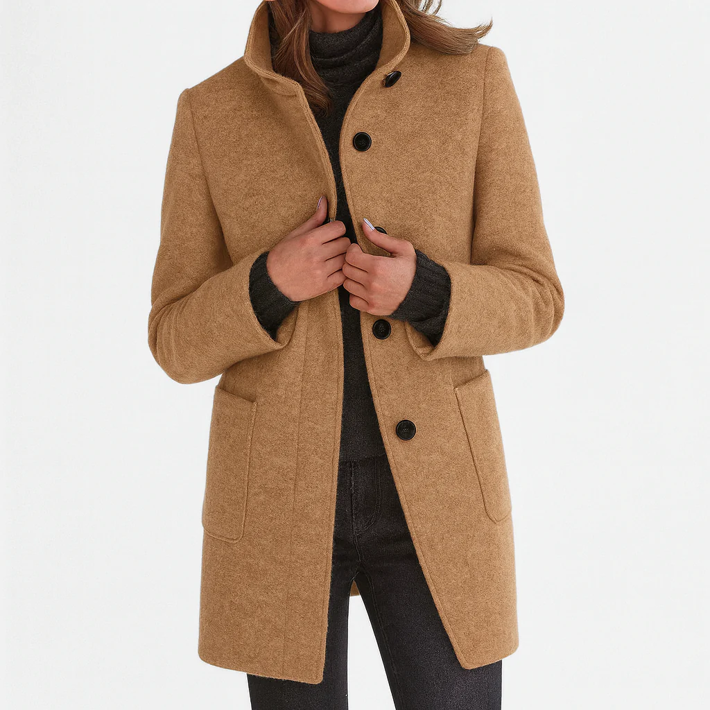 Persephone | Women's High Collar Button Front Coat - Grey - Image 7