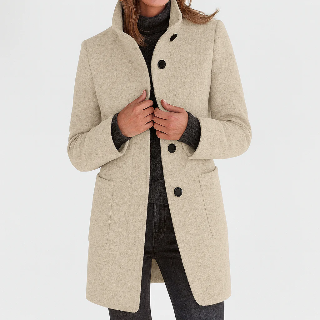 Persephone | Women's High Collar Button Front Coat - Grey - Image 8