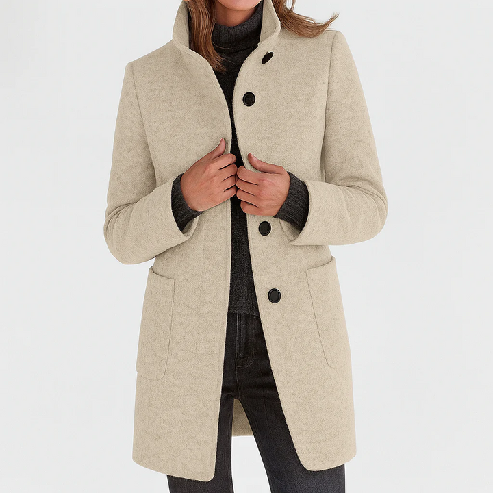 Persephone | Women's High Collar Button Front Coat - Grey - Image 8