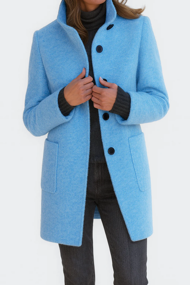 Persephone | Women's High Collar Button Front Coat - Grey - Image 9