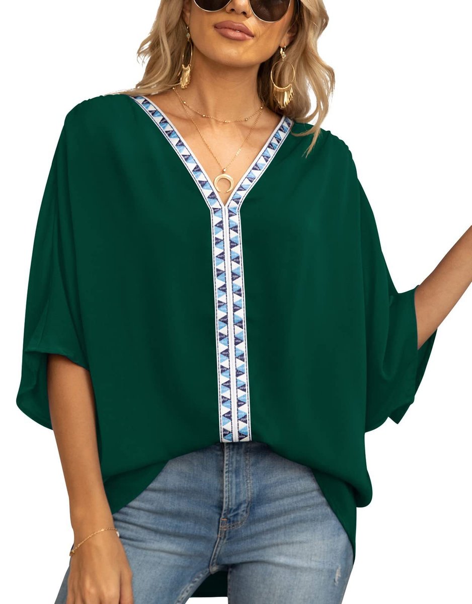 Petra | Women's V-Neck Oversized Embroidered Tunic Top - White - Image 11