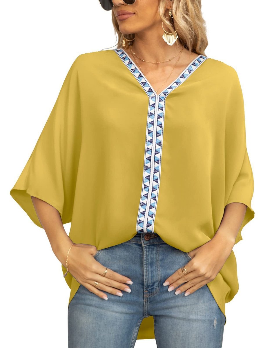 Petra | Women's V-Neck Oversized Embroidered Tunic Top - White - Image 4