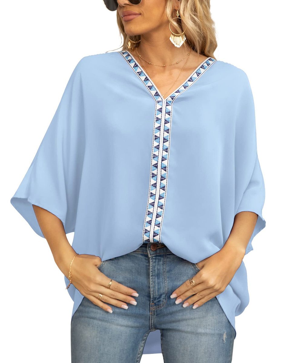 Petra | Women's V-Neck Oversized Embroidered Tunic Top - White - Image 9