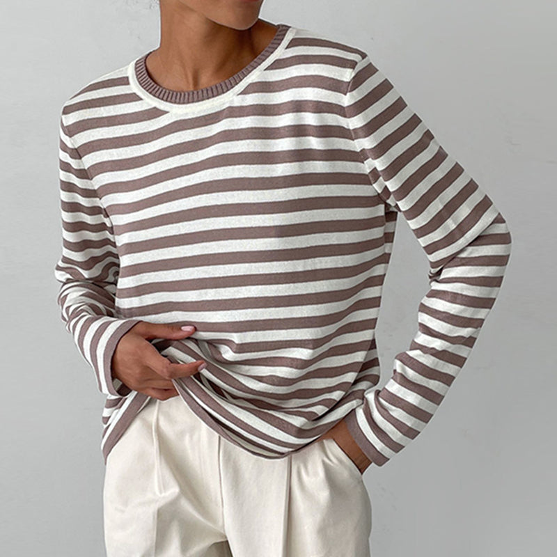 Pippa | Women's Striped Long Sleeve Sweater - Striped - Image 2