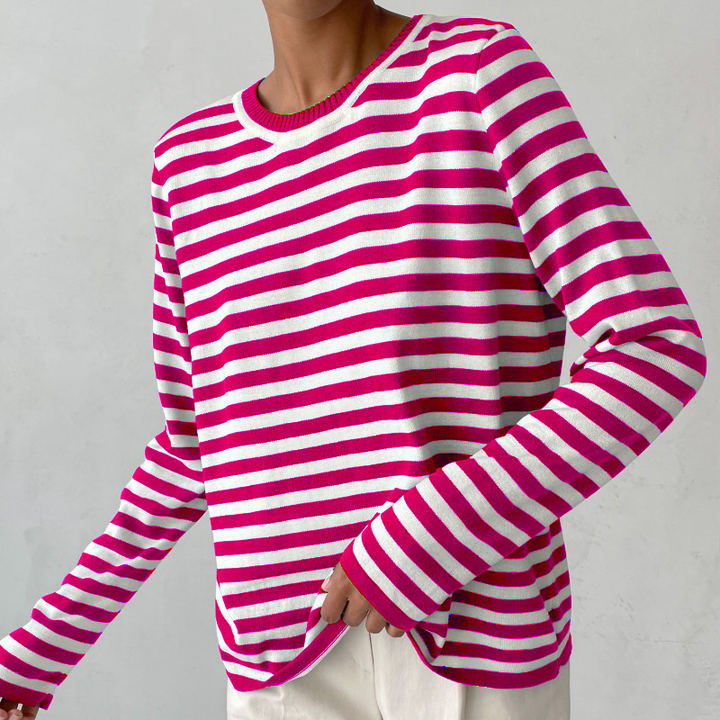Pippa | Women's Striped Long Sleeve Sweater - Striped - Image 6