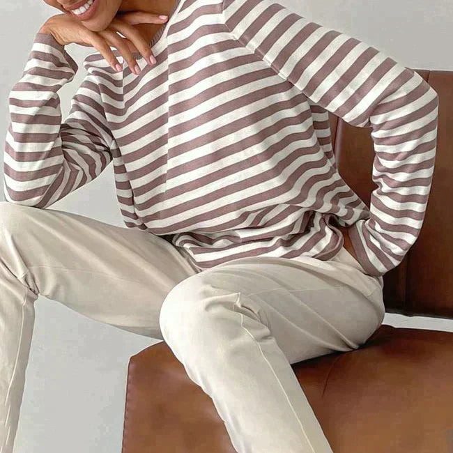 Pippa | Women's Striped Long Sleeve Sweater - Striped - Image 8