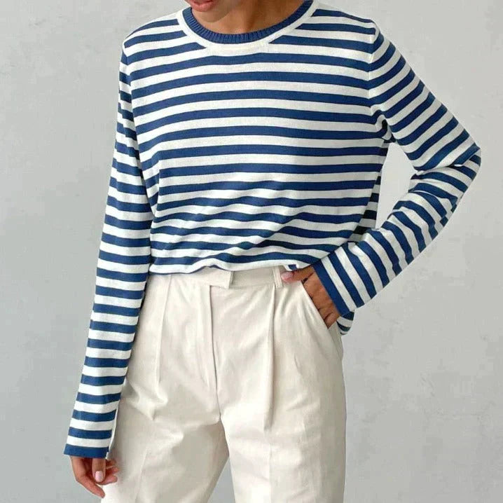 Pippa | Women's Striped Long Sleeve Sweater - Striped - Image 9
