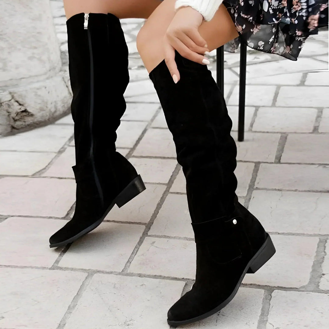 Portia | Women's Knee High Block Heel Boots - Beige - Image 7