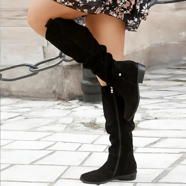 Portia | Women's Knee High Block Heel Boots - Beige - Image 8