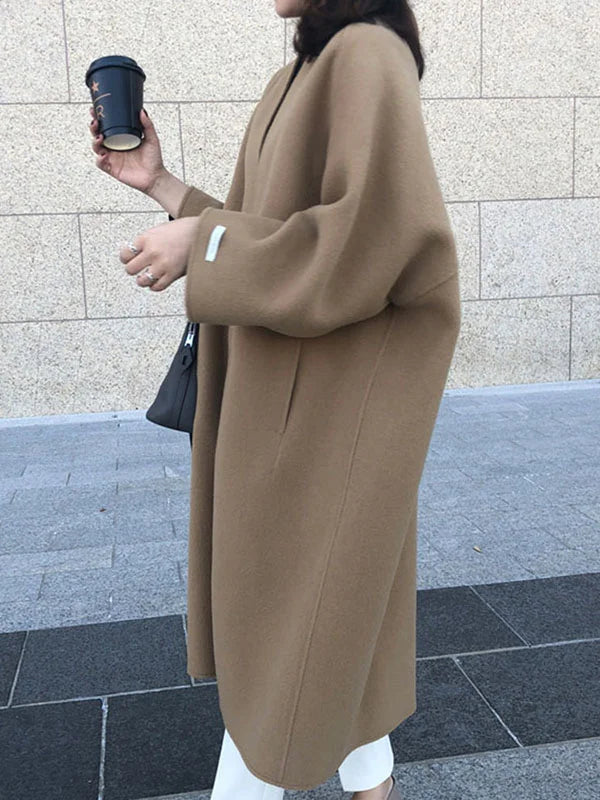 Primrose | Women's Long Oversized Coat - Beige - Image 2