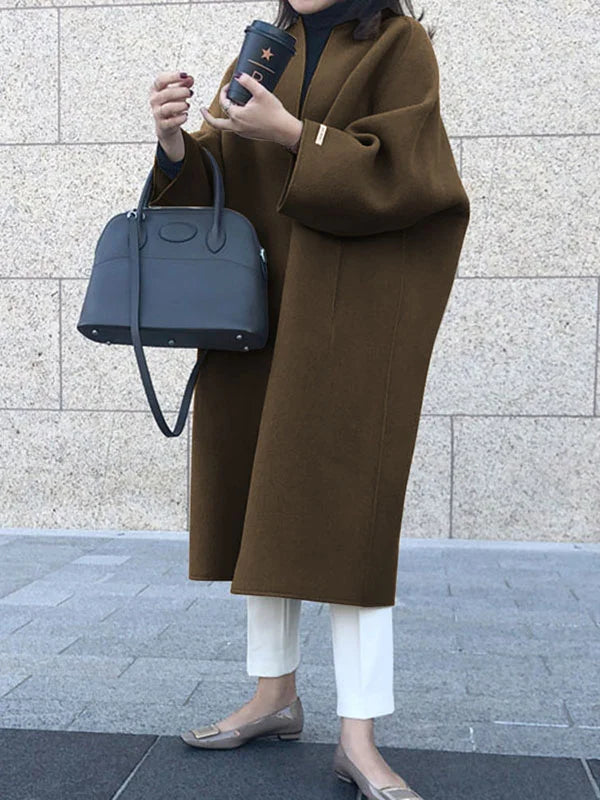 Primrose | Women's Long Oversized Coat - Beige - Image 9