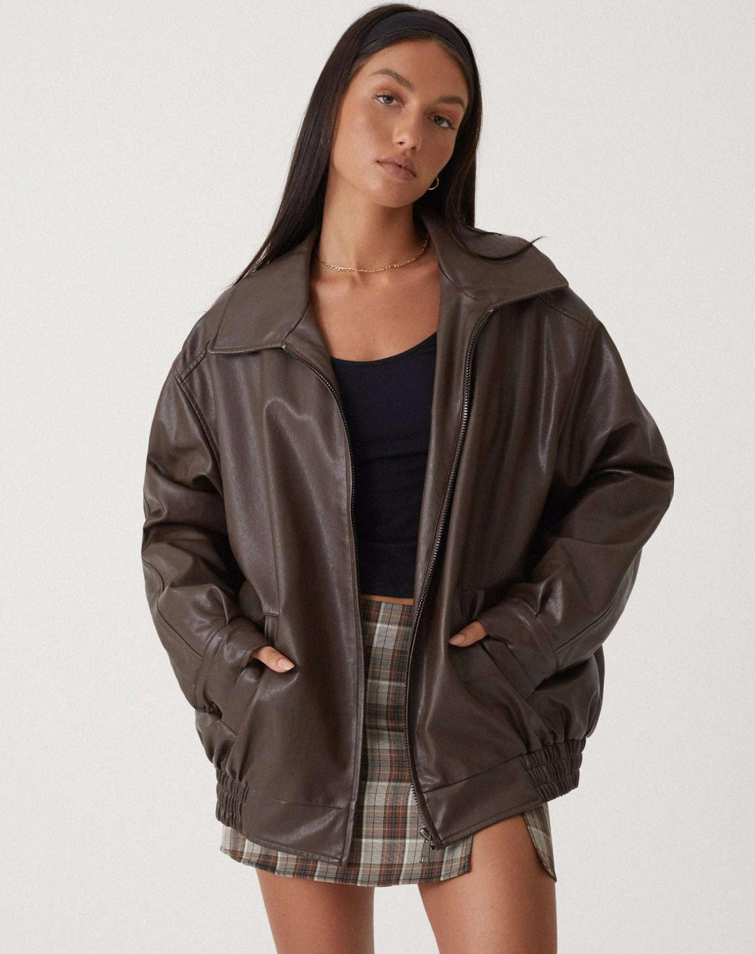 Primrose | Women's Oversized Bomber Jacket - Brown - Image 1