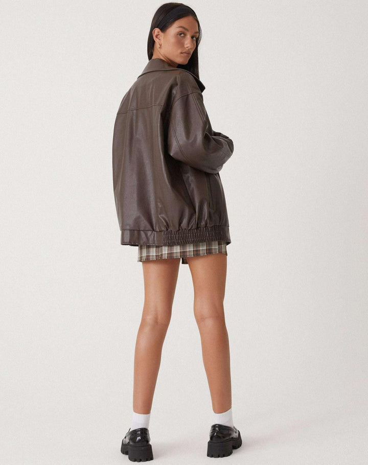 Primrose | Women's Oversized Bomber Jacket - Brown - Image 4