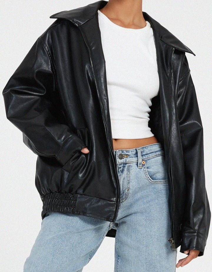 Primrose | Women's Oversized Bomber Jacket - Brown - Image 7