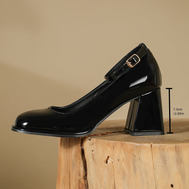Prindara | Women's Strappy Block Heel Pumps - Black - Image 3