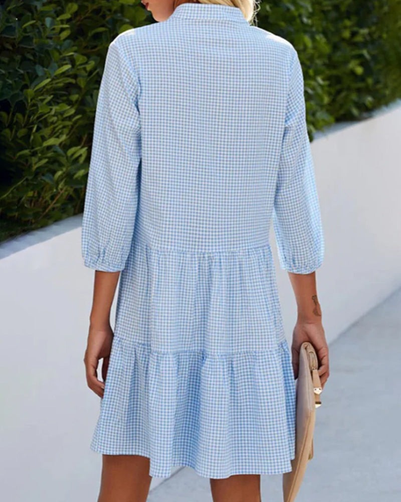 Prindelle | Women's Gingham Midi Shirt Dress - Sky Blue - Image 4