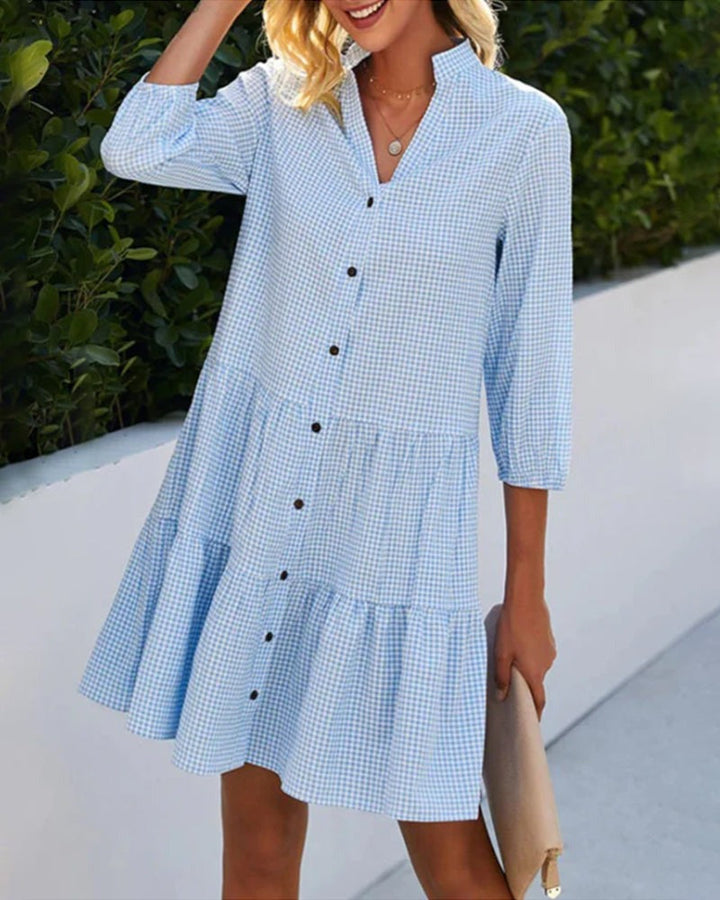 Prindelle | Women's Gingham Midi Shirt Dress - Sky Blue - Image 5