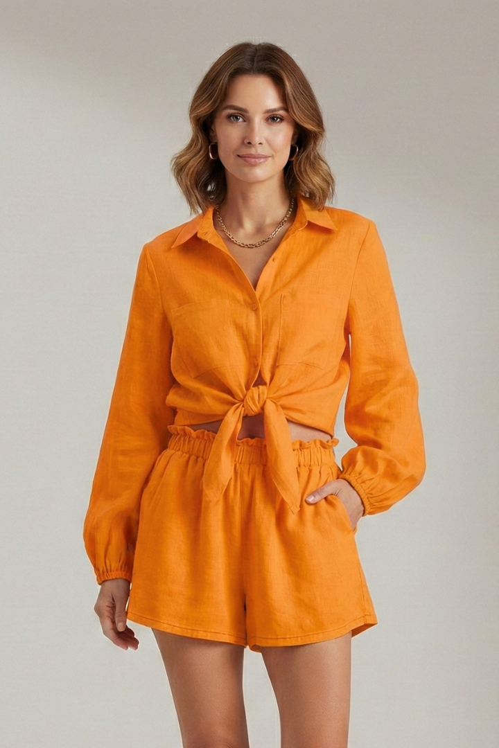 Prindelle | Women's Linen Two Piece Set & Shorts - Blue - Image 4