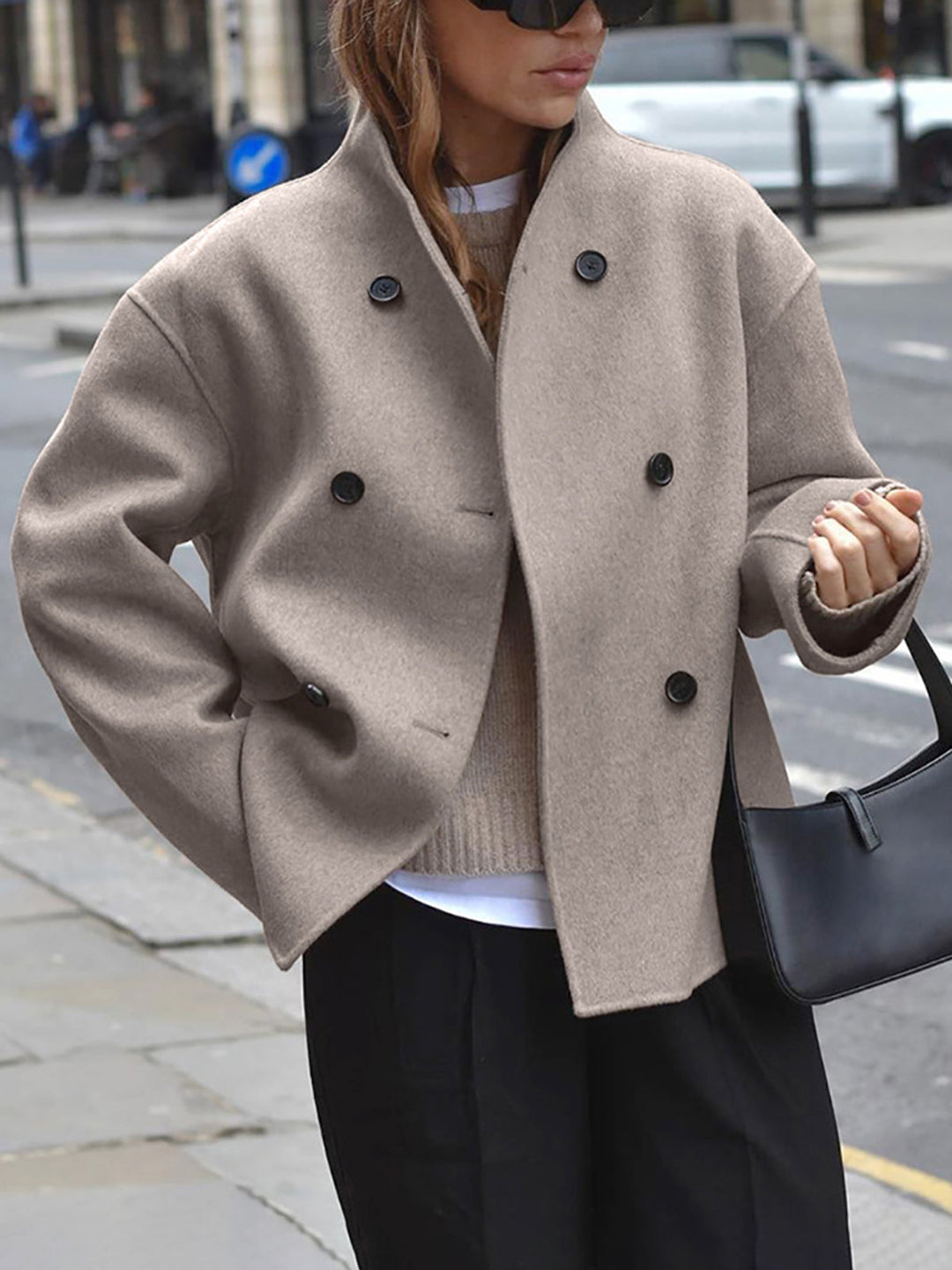 Priscilla | Women's Double Breasted Short Coat - Beige - Image 1