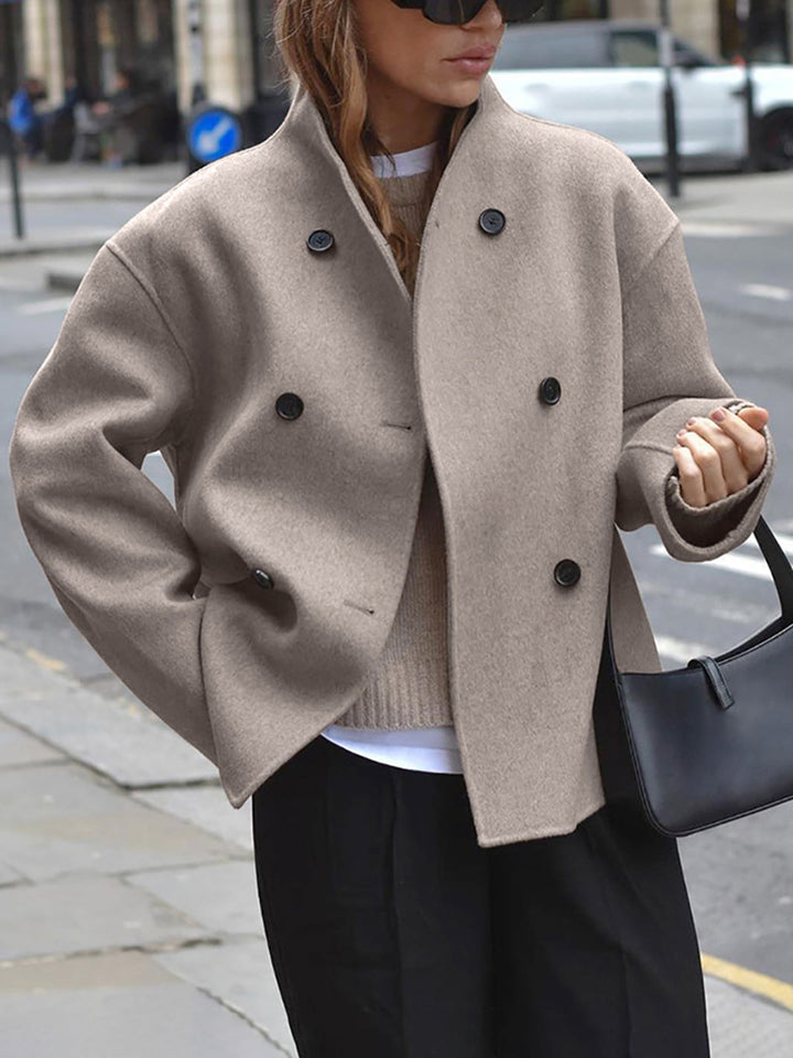 Priscilla | Women's Double Breasted Short Coat - Beige - Image 1