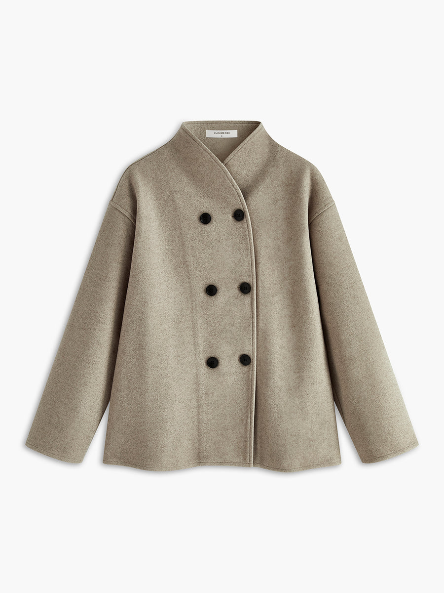 Priscilla | Women's Double Breasted Short Coat - Beige - Image 11