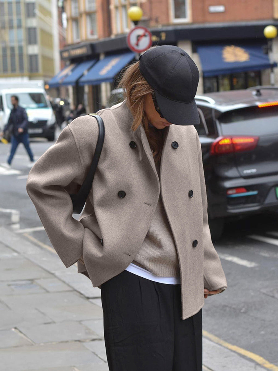 Priscilla | Women's Double Breasted Short Coat - Beige - Image 2